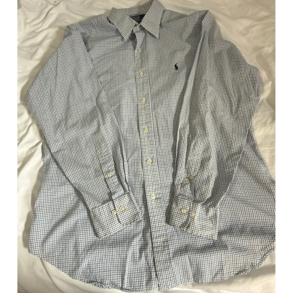 Polo Ralph Lauren Alcott Shirt Mens 16.5 Blue White Grid Check‎ Button Down